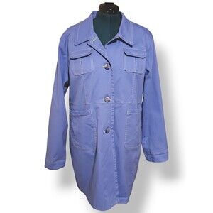 Denim & Co Coat Size XL Preppy Girlhood Periwinkle Blue Spring Long Sleeve
